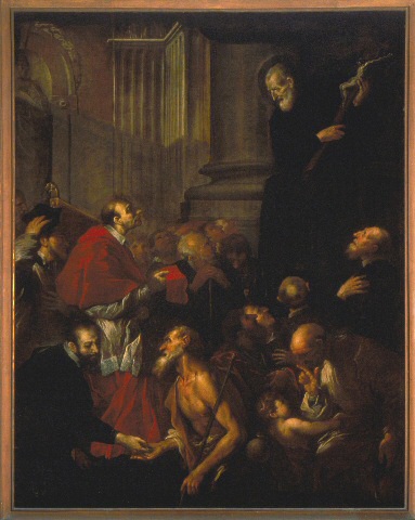 Giovanni Peruzzini, San Filippo Neri predica alla folla in presenza di San Carlo
